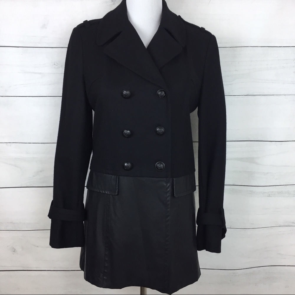 Under Skies Black Wool Blend & Faux Leather Coat